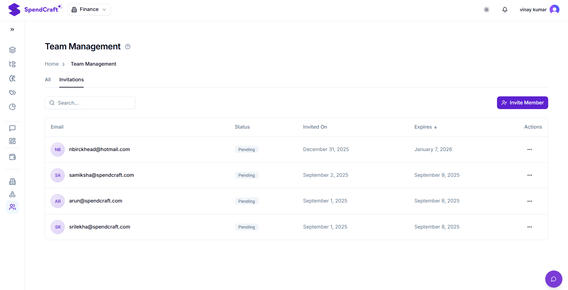 Invite a new team member flow